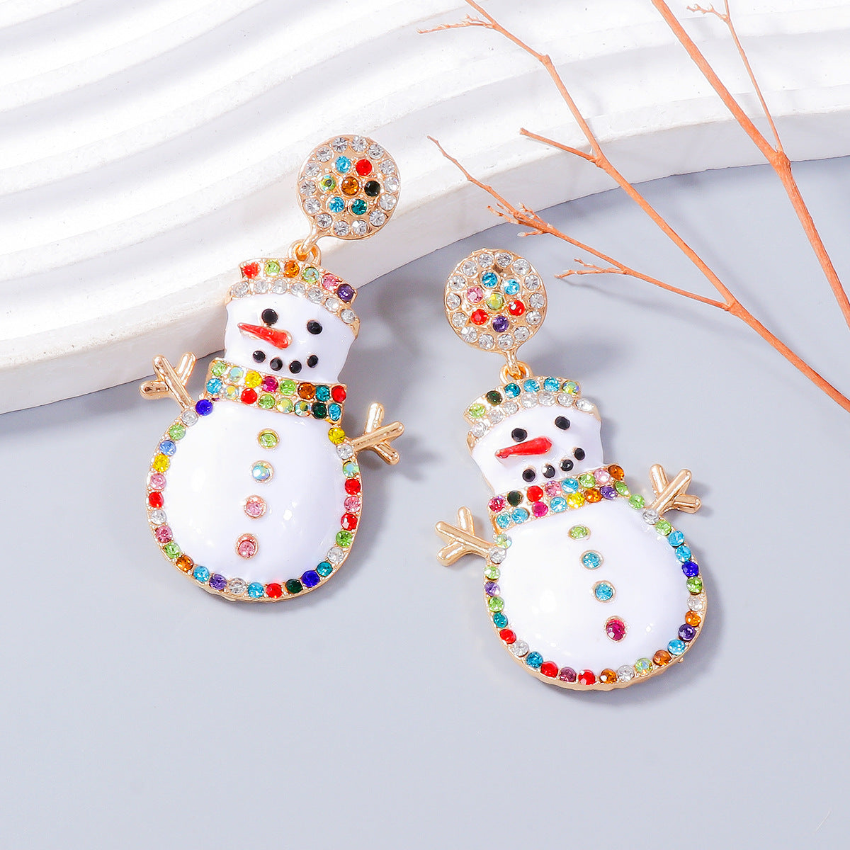 Alloy Rhinestone Snowman Earrings - felvior