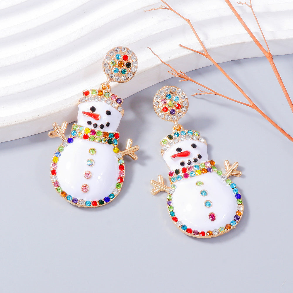 Alloy Rhinestone Snowman Earrings - felvior
