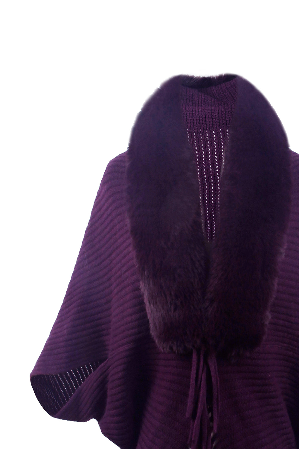 Fringe Detail Long Sleeve Ribbed Poncho - felvior