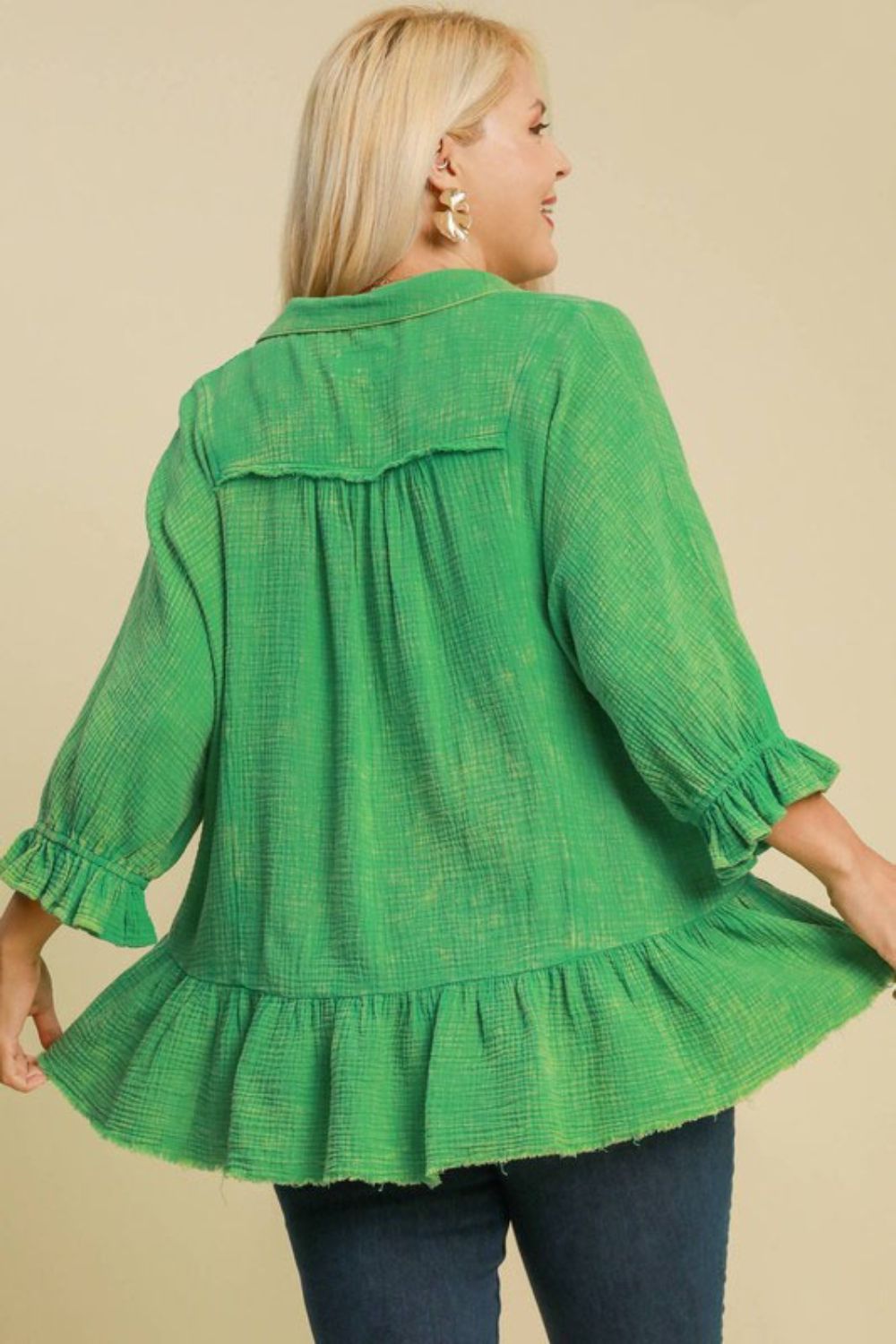 Umgee Full Size Mineral Washed Cotton Gauze Top Plus Size - felvior