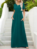Round Neck Short Sleeve Maxi Dress with Pockets - felvior