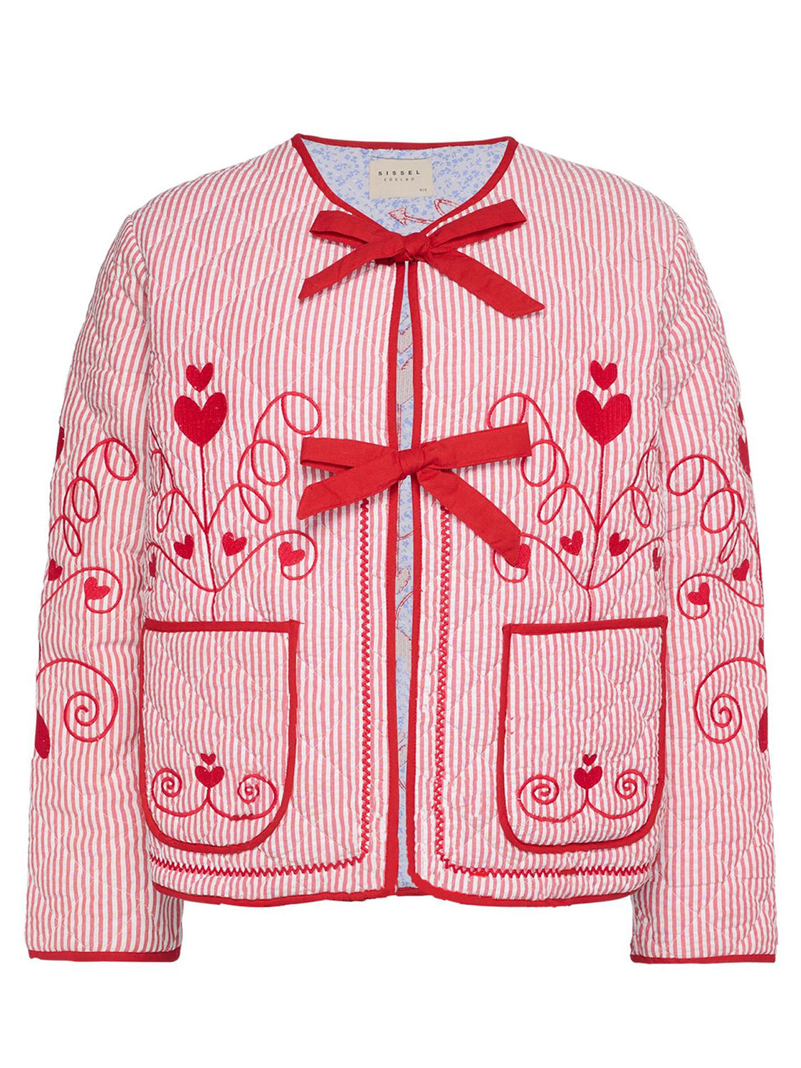 Embroidered Tied Striped Round Neck Coat - felvior