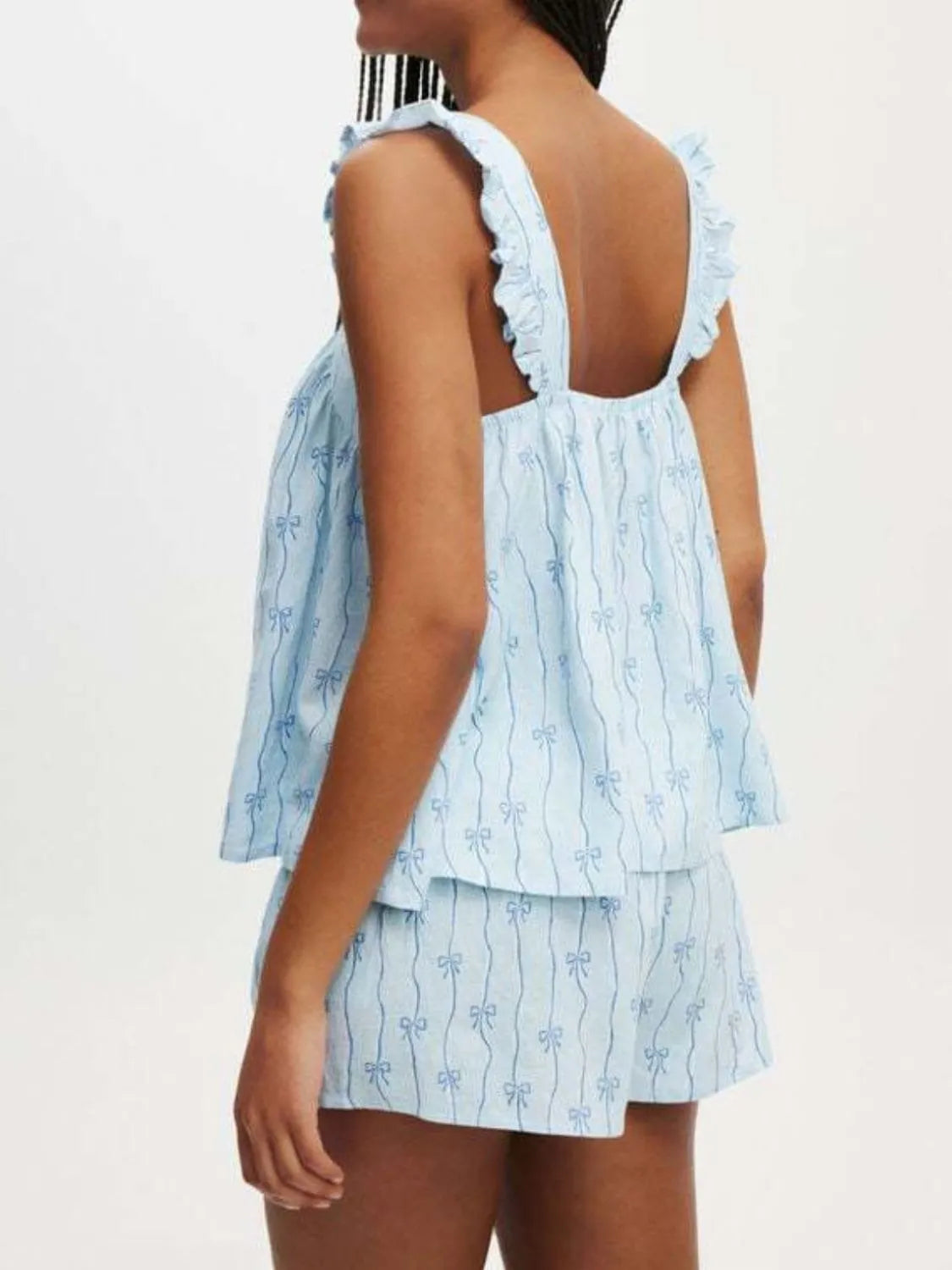 Bow Print Square Neck Cami and Shorts Set