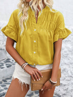 Button Down Ruffled Short Sleeve Shirt