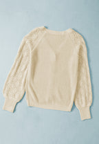 Openwork V-Neck Button Up Cardigan