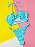 Halter Neck Chain Detail Two-Piece Bikini Set - felvior