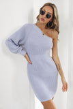 One Shoulder Raglan Sleeve Pencil Sweater Dress - felvior