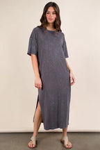 VERY J Plus Size Mineral Washed Casual Comfy Midi Dress