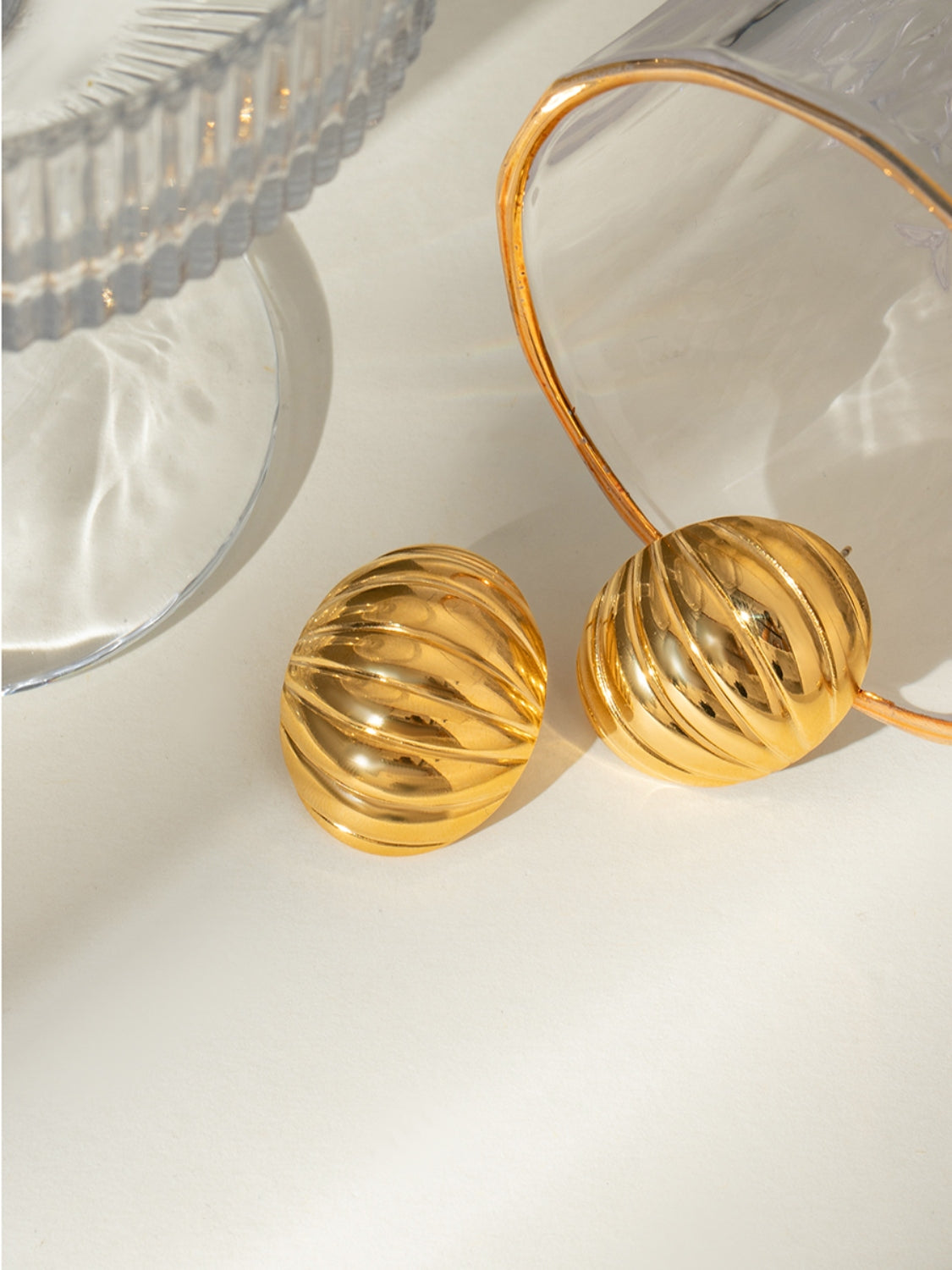 18K Gold-Plated Stainless Steel Ribbed Earrings - felvior
