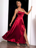 Spaghetti Strap Lace-Up Back Split Dress - felvior