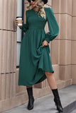 Perfee Smocked Long Sleeve Midi Dress - felvior