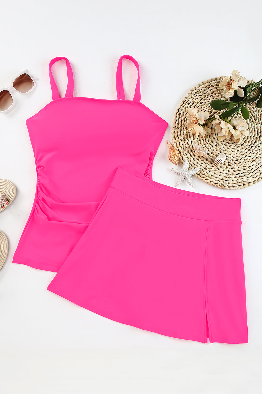 Square Neck Top and Skirt Swim Set - felvior