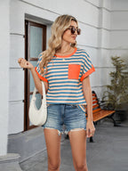 Striped Round Neck Short Sleeve T-Shirt