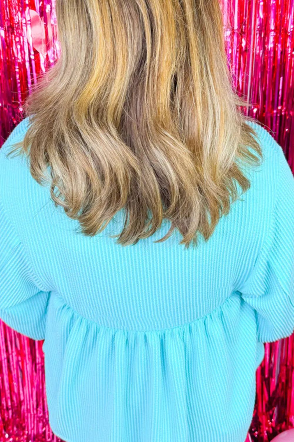 Plus Size Textured Peplum Long Sleeve Blouse Secondary image