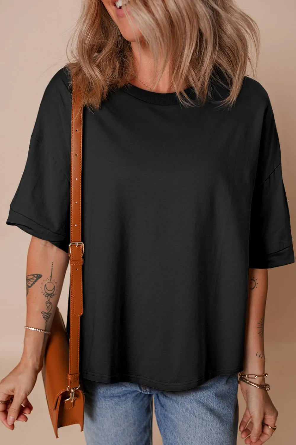 Loose Half Sleeve Hi Low Hem T Shirt