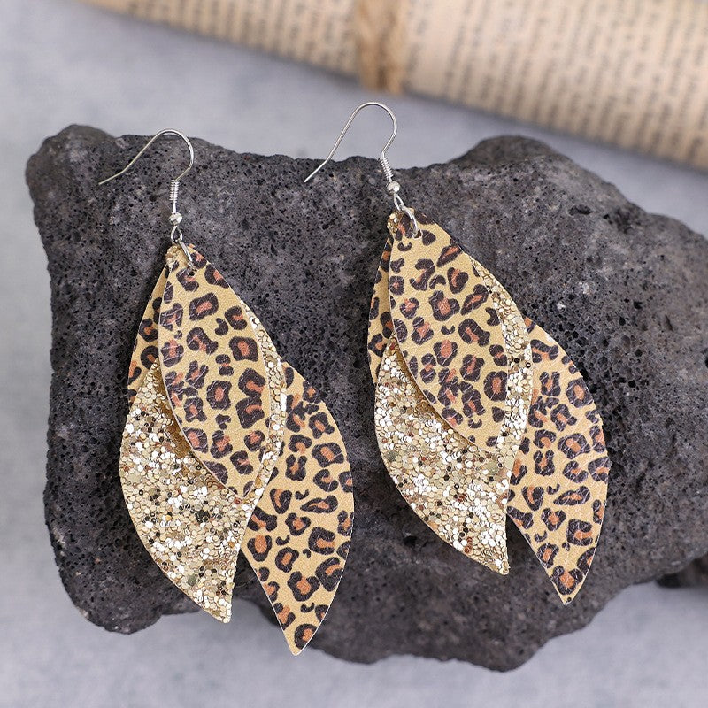 PU Leather Leopard Leaf Earrings - felvior