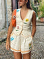 Embroidered V-Neck Vest and Shorts Set