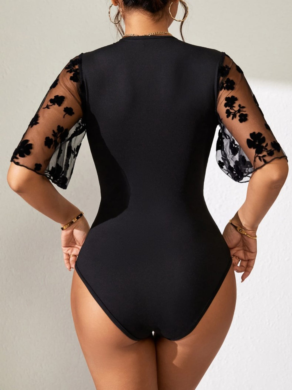 Surplice Lace Flutter Sleeve Bodysuit