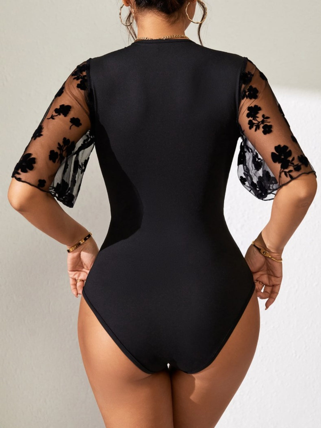 Surplice Lace Flutter Sleeve Bodysuit