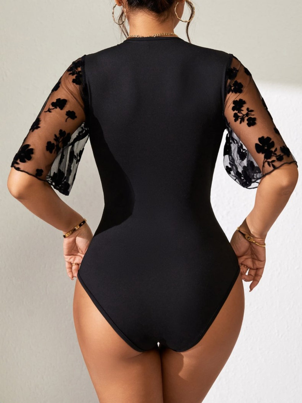 Surplice Lace Flutter Sleeve Bodysuit
