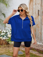 Half Zip Short Sleeve Hooded Top
