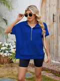 Half Zip Short Sleeve Hooded Top - felvior