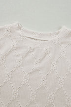 Eyelet Round Neck Short Sleeve Blouse