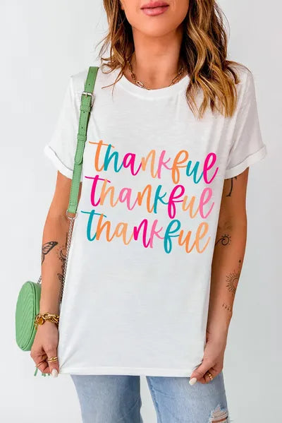 Full Size THANKFUL Round Neck Short Sleeve T-Shirt - felvior