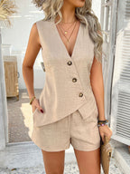 Devine Button Down Sleeveless Top and Shorts Set