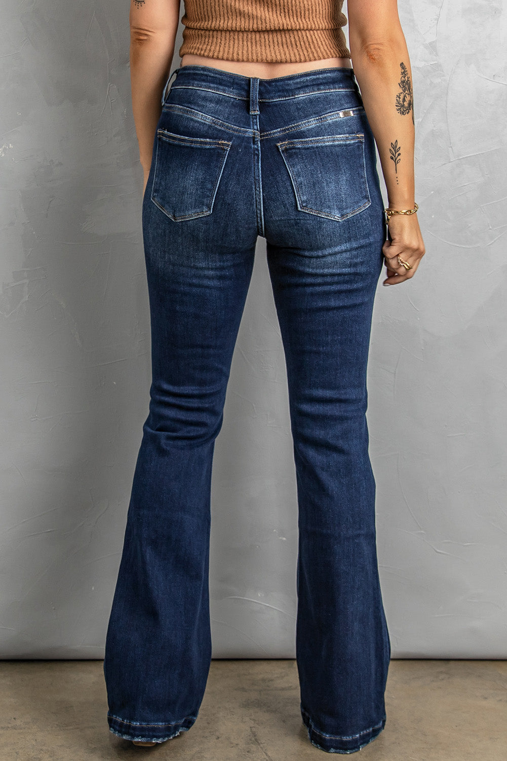 Button Fly Distressed Bootcut Jeans - felvior