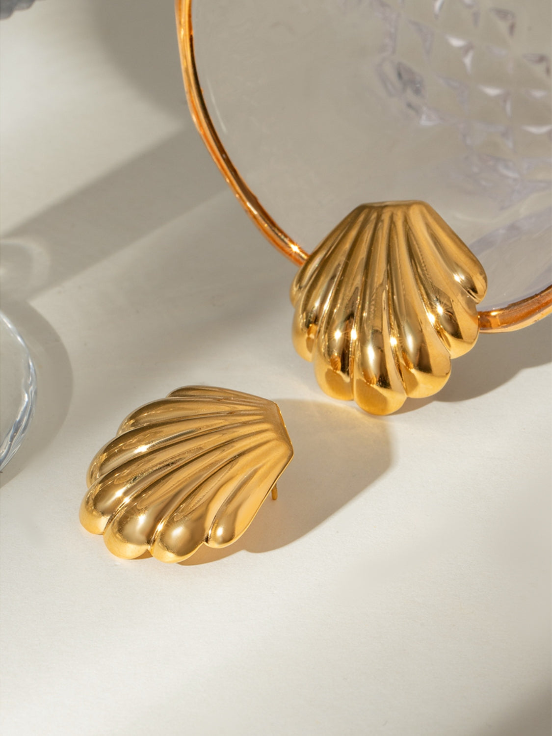 18K Gold-Plated Stainless Steel Shell Stud Earrings - felvior
