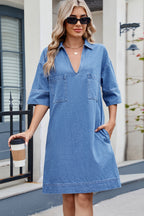 Johnny Collar Half Sleeve Denim Dress