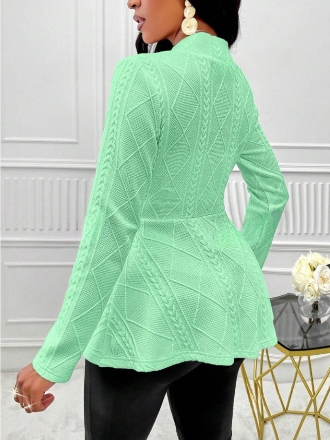 One Button Textured Peplum Cardigan - felvior