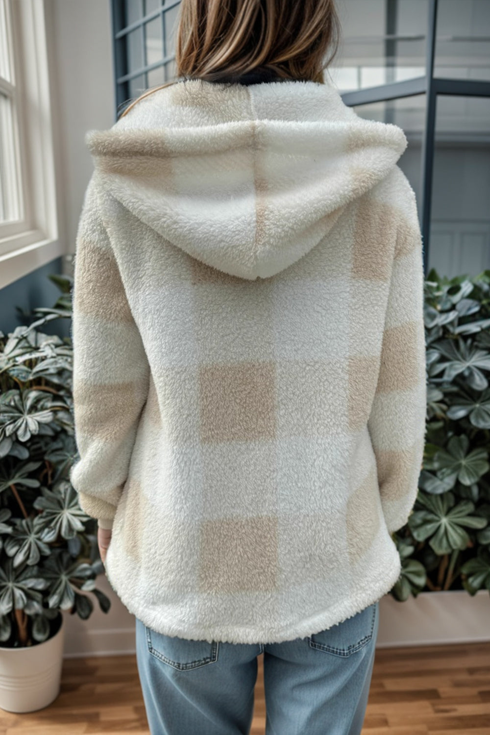 Double Take Full Size Plaid Long Sleeve Hooded Coat - felvior