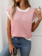 Striped Round Neck Short Sleeve Knit Top