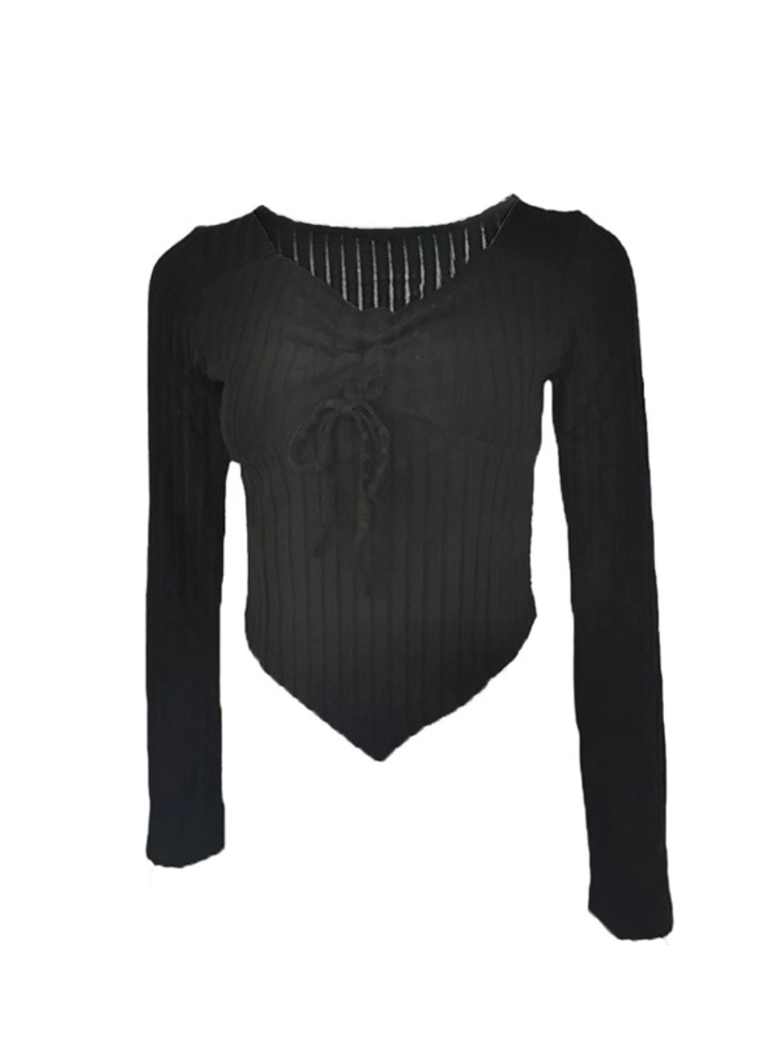 Drawstring Ruched Long Sleeve Ribbed Top - felvior