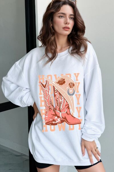 Boots Graphic Round Neck Long Sleeve Sweatshirt