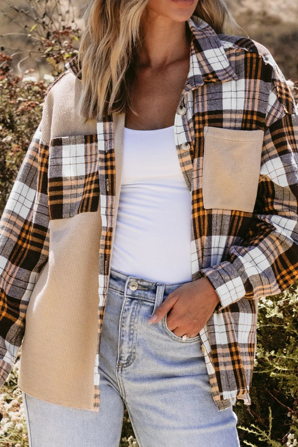 Plaid Button Up Long Sleeve Shacket - felvior