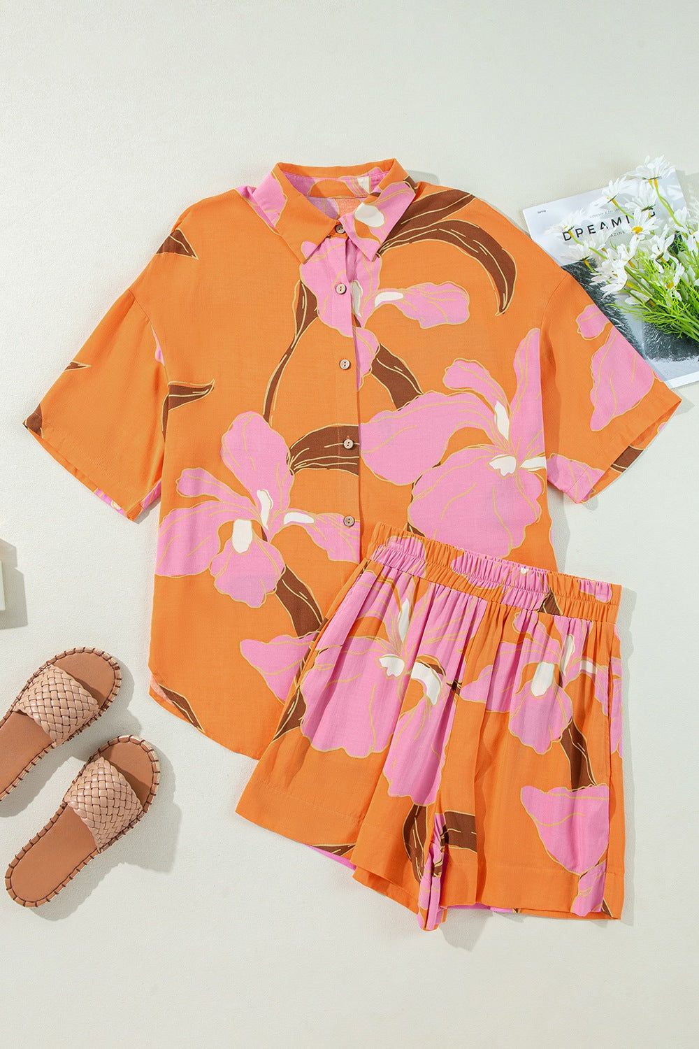 Floral Print Shirt and Shorts Set