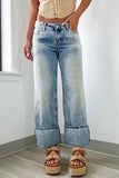 Washed Wide Leg Jeans with Pockets - felvior