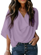 Full Size Ruched Three-Quarter Sleeve Blouse Plus Size