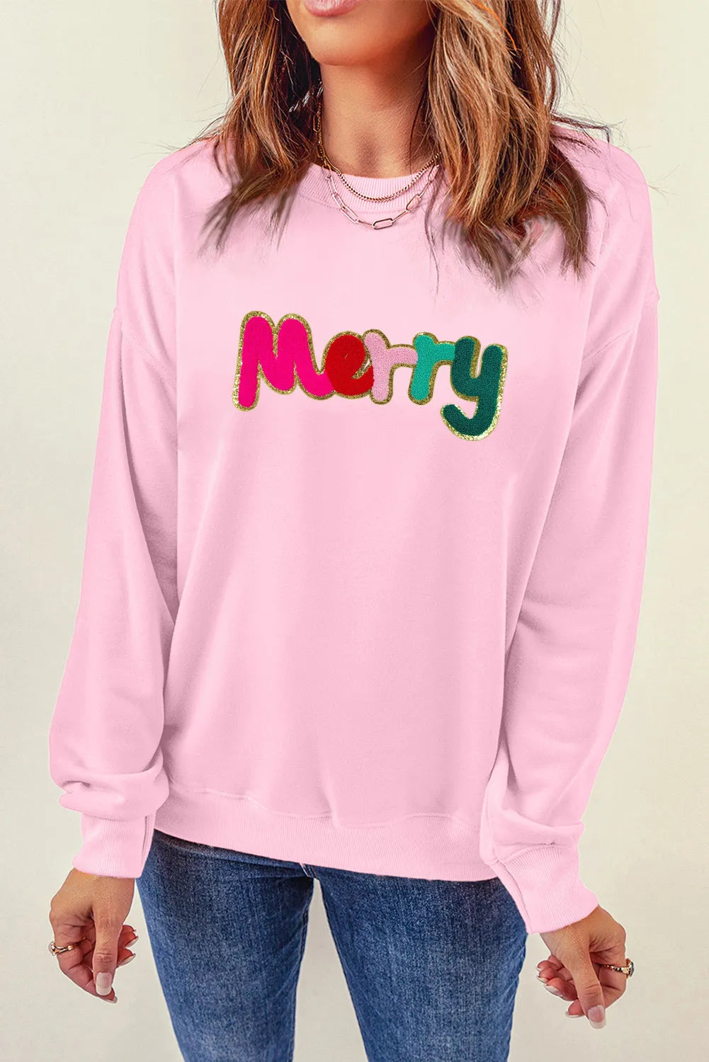 MERRY Round Neck Long Sleeve Sweatshirt - felvior