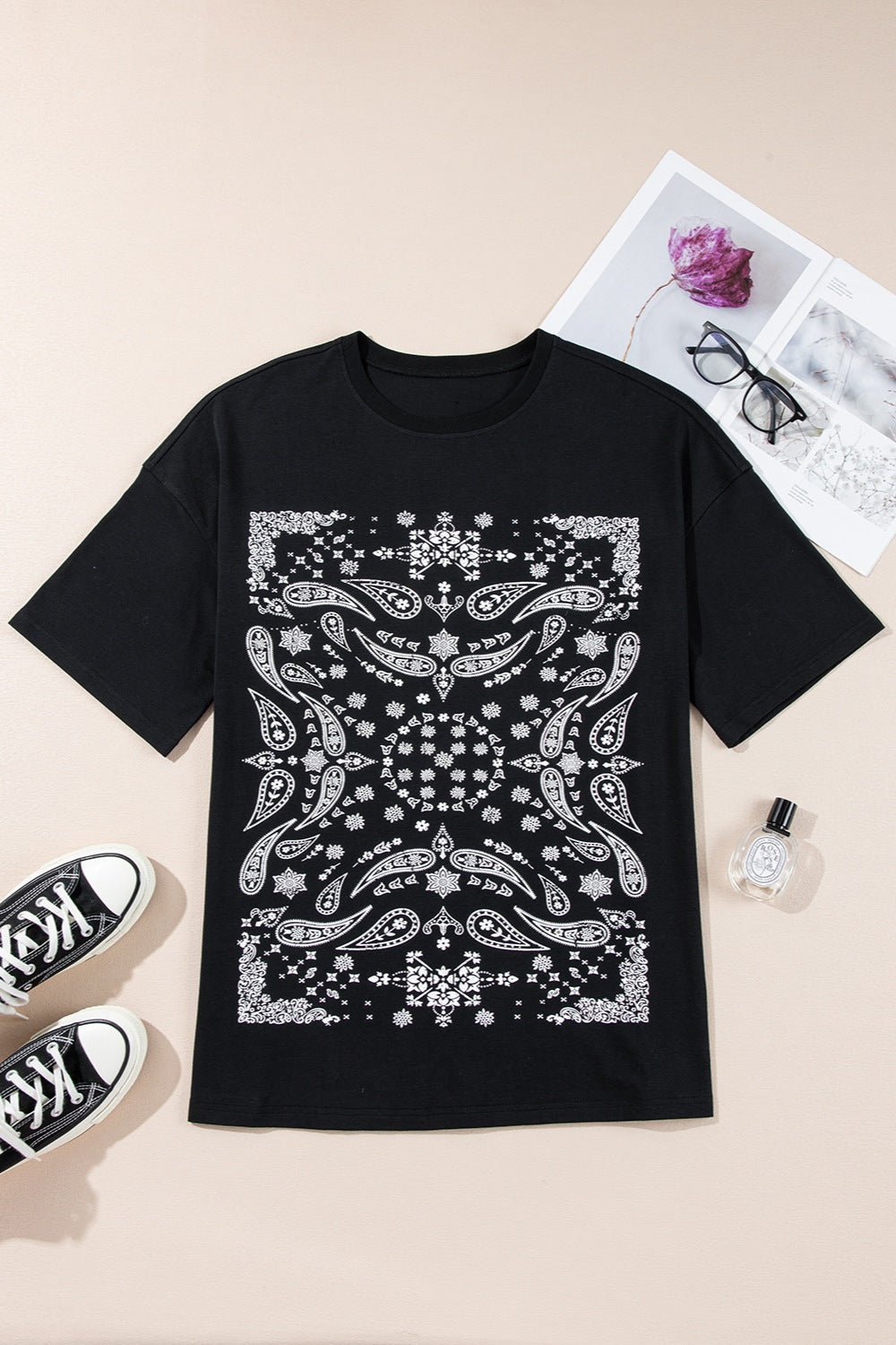 Paisley Round Neck Half Sleeve T-Shirt