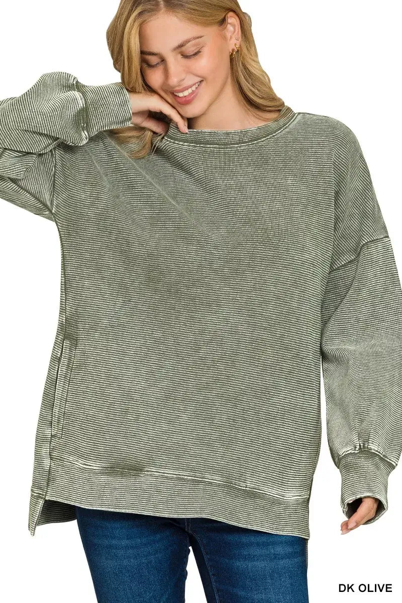 Zenana Full Size Acid Washed Double Ribbed Hi-low Sweatshirt Plus Size Image principale du produit