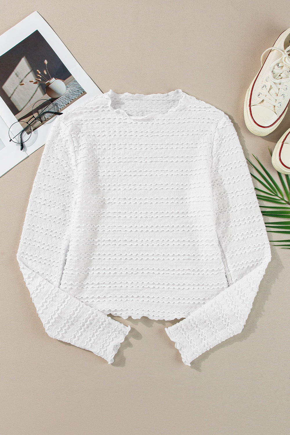 Long Sleeve Jacquard Slim Top - felvior