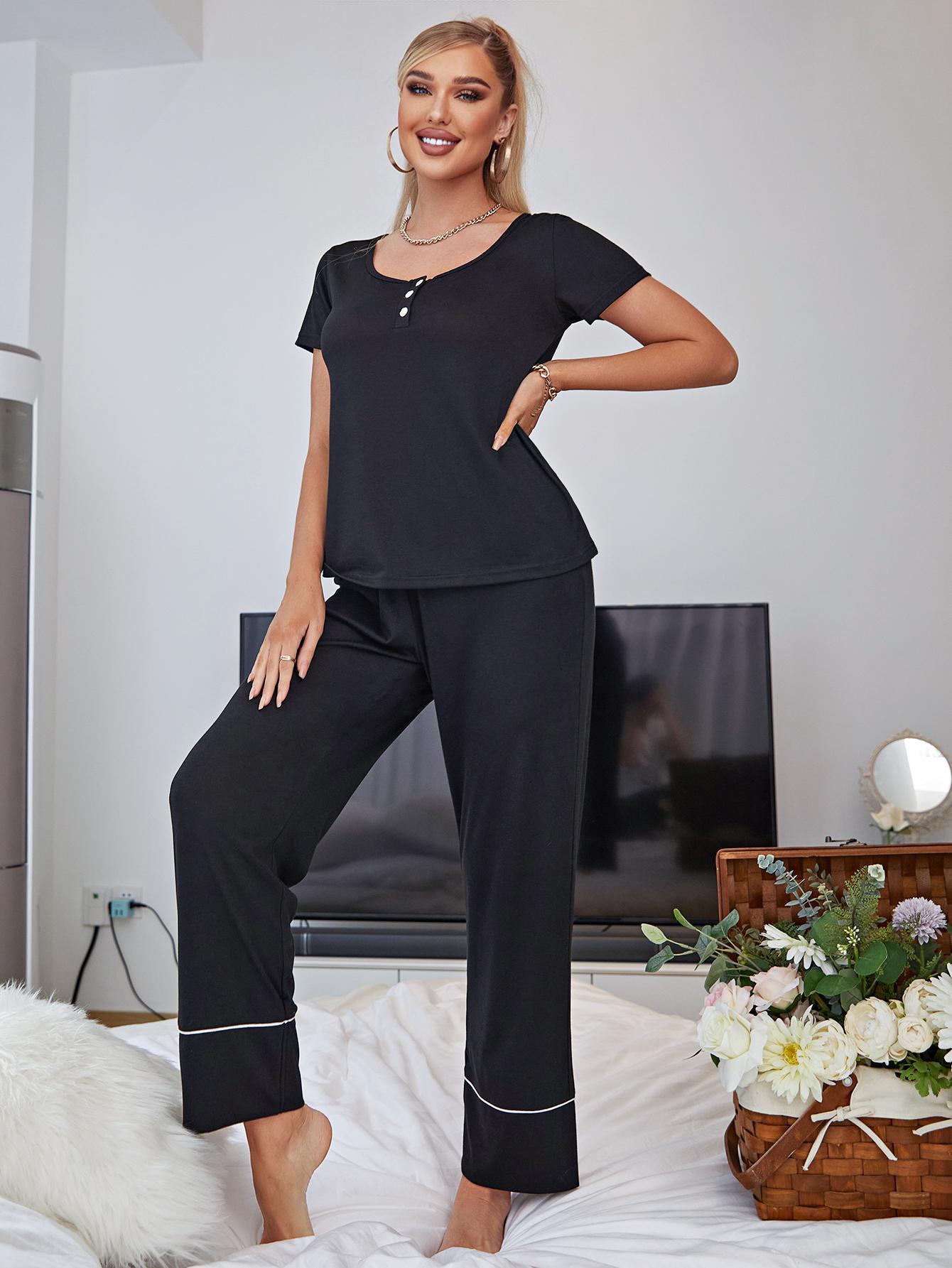 Scoop Neck Top and Elastic Waist Pants Lounge Set Image principale du produit