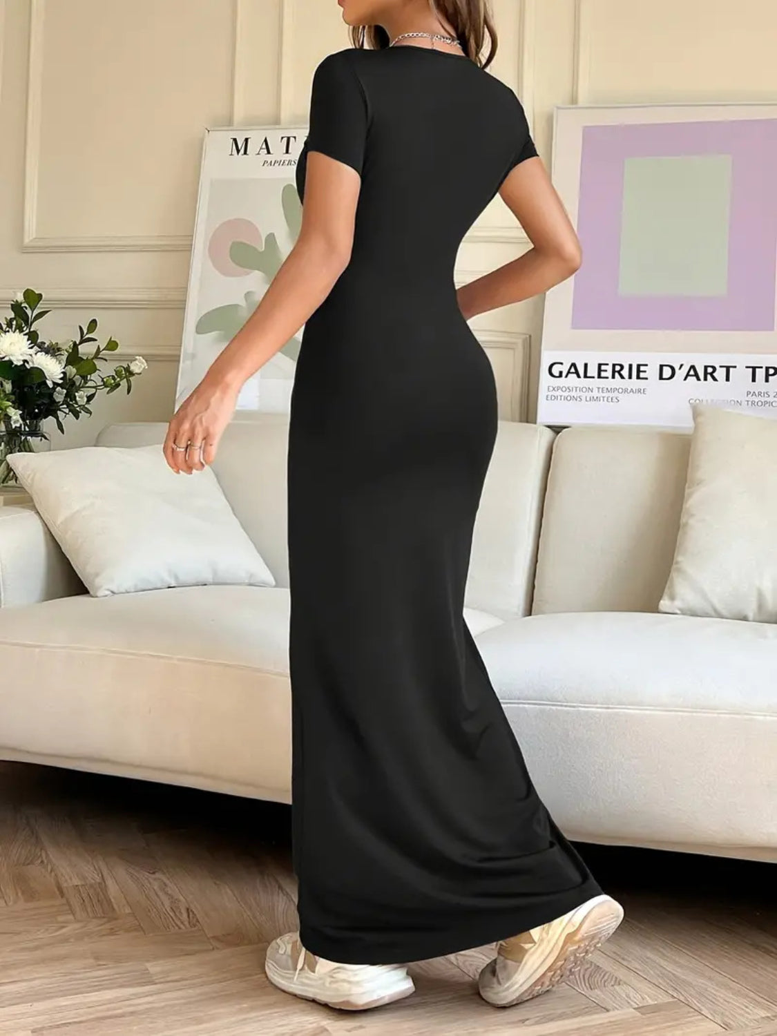 Short Sleeve Maxi Tee Dress - felvior
