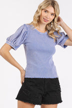 Mittoshop Mineral Wash Puff Sleeve Rib Knit Top