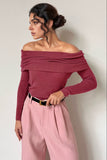 Off-Shoulder Long Sleeve Knit Top - felvior