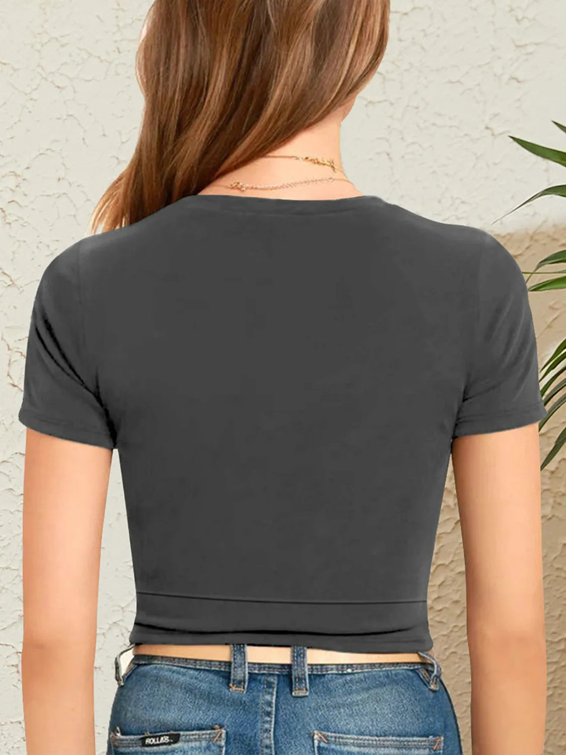 Round Neck Short Sleeve Crop T-Shirt